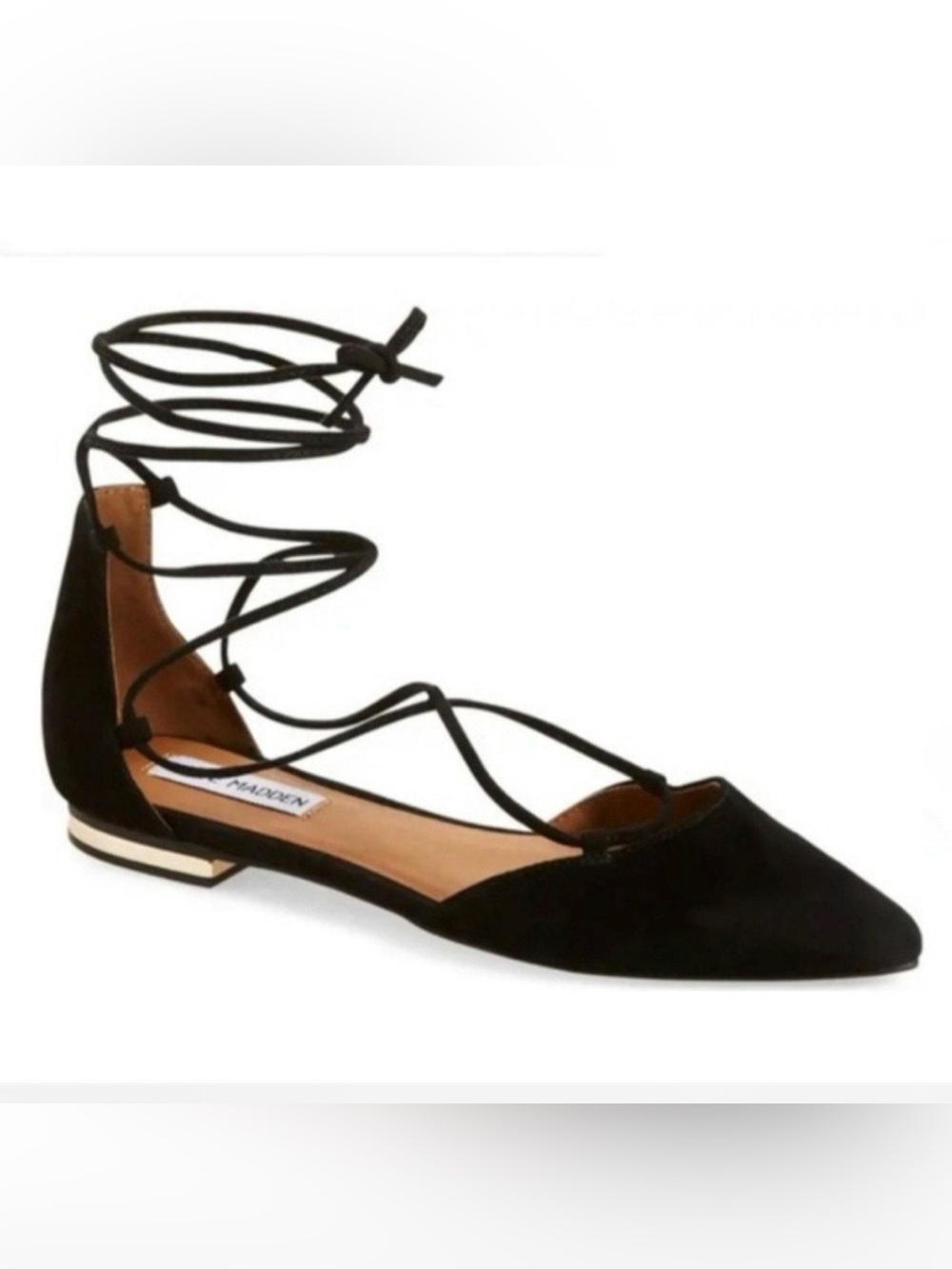 Steve Madden Genuine Suede Black Pointed toe Lace-Up Flats